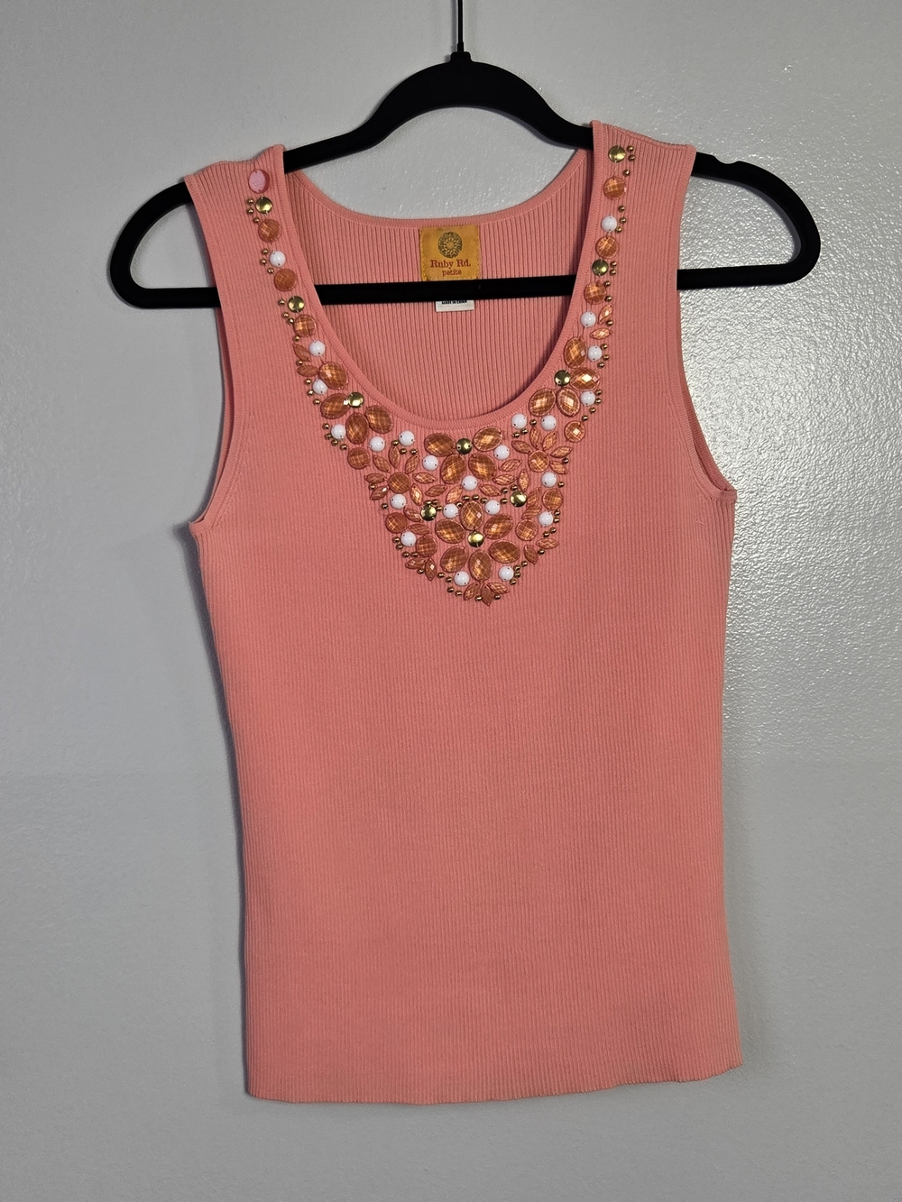 Ruby Rd Lot 3 Beaded Neckline Ribbed Knit Tank Tops Bundle Blue Yellow Pink - Picture 2 of 14